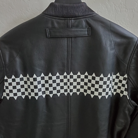 NWT Leather Ovadia & Sons Checker Print Biker Jacket - Picture 6 of 16